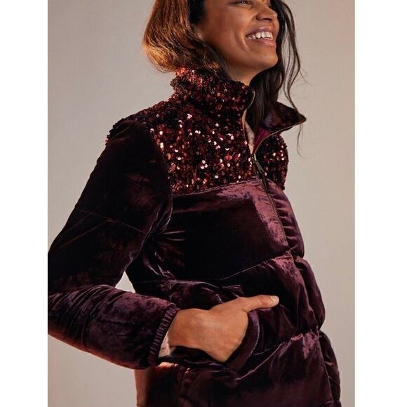 Anthropologie Jackets & Blazers - NEW Anthropologie Vera Sequined Embellished Velvet Puffer Jacket Coat Medium